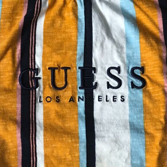 GUESS (Size L) Multi-Color Yellow Striped T-Shirt - Picture 3 of 6